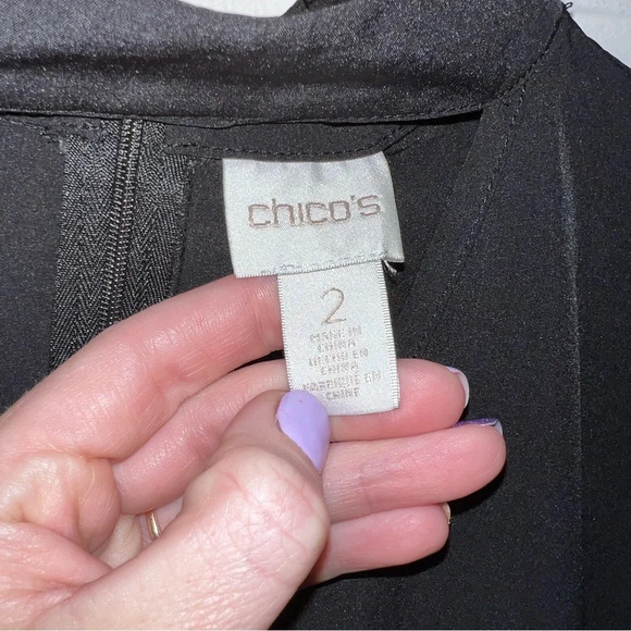 Chico’s Black Choker Neck Gold Faux Button Long Sleeve Blouse, Women’s Size 12 - Picture 6 of 12